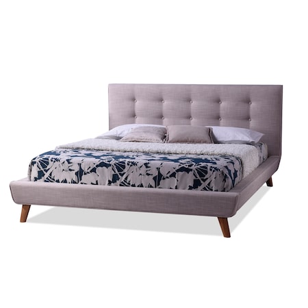Baxton Studio Jonesy Mid-century Beige Upholstered Queen Size Platform Bed 120-6705